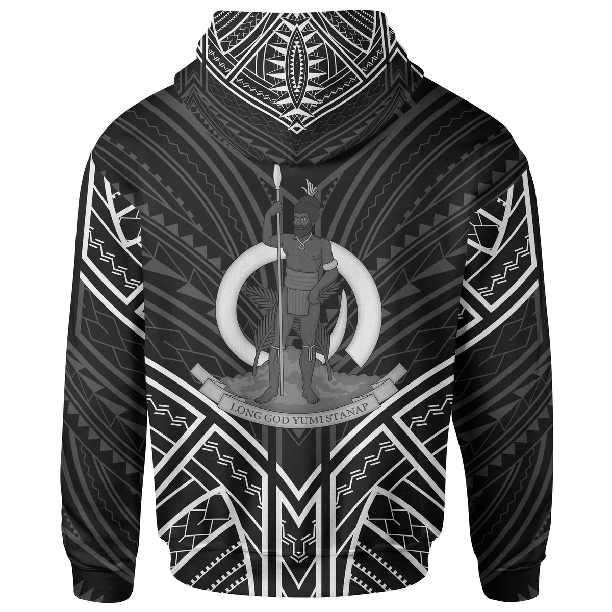 Vanuatu Zip Hoodie Vanuatu Seal Black Tribal Patterns - Polynesian Pride