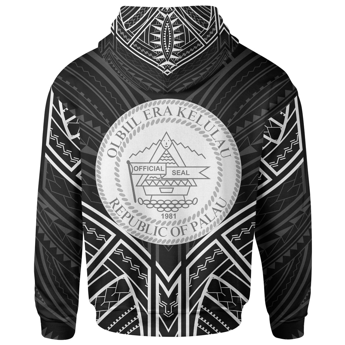 Palau Zip Hoodie Palau Seal Black Tribal Patterns - Polynesian Pride