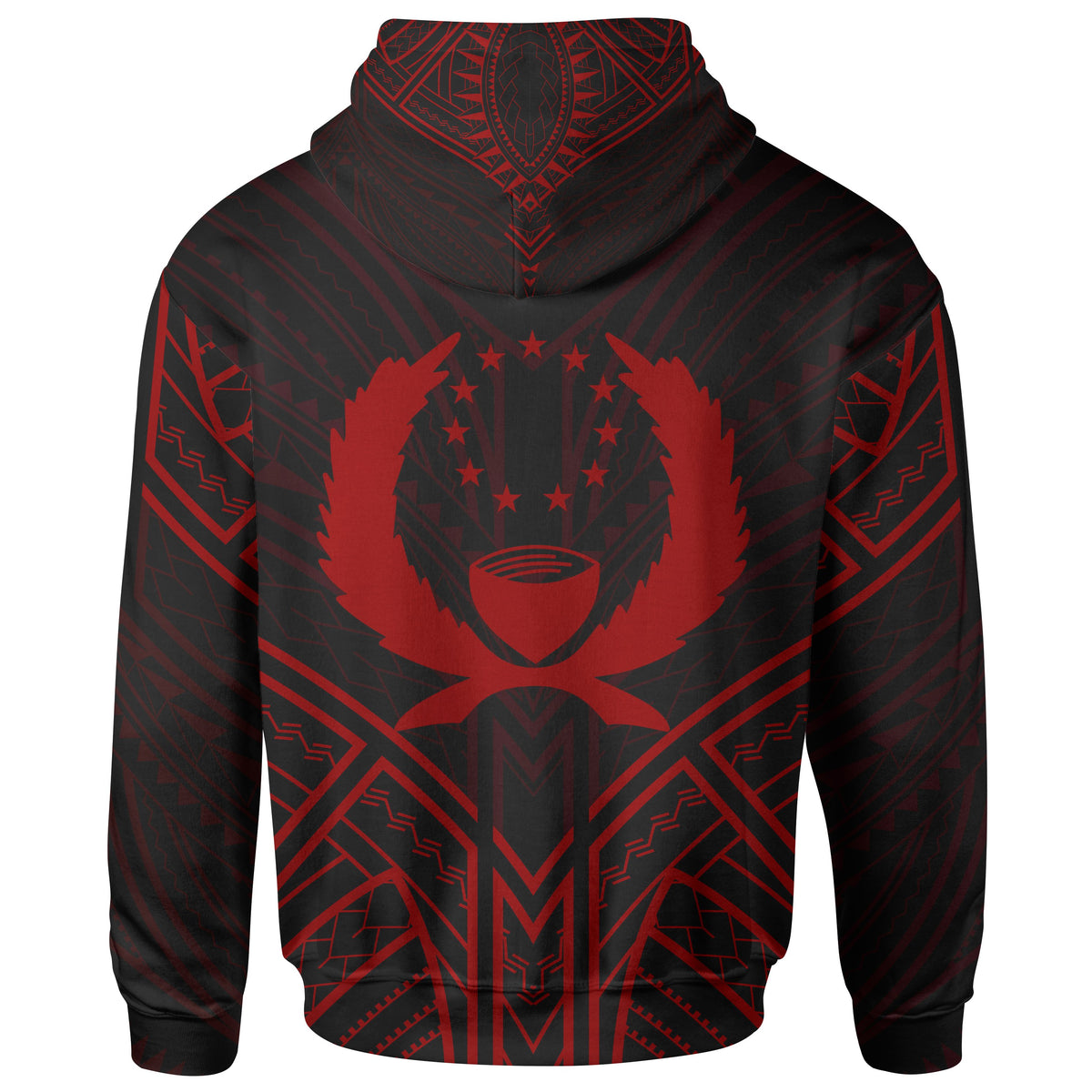 Pohnpei State Zip Hoodie Pohnpei State Seal Red Tribal Patterns - Polynesian Pride