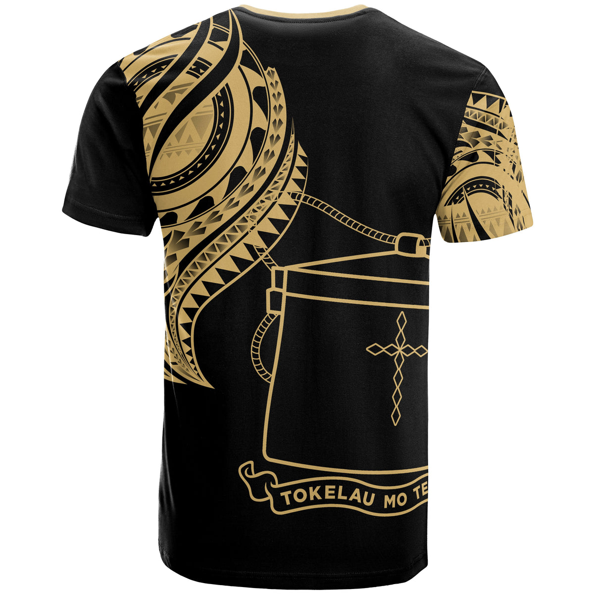 Tokelau T Shirt Tokelauan Tatau Gold Patterns With Coat of Arms - Polynesian Pride
