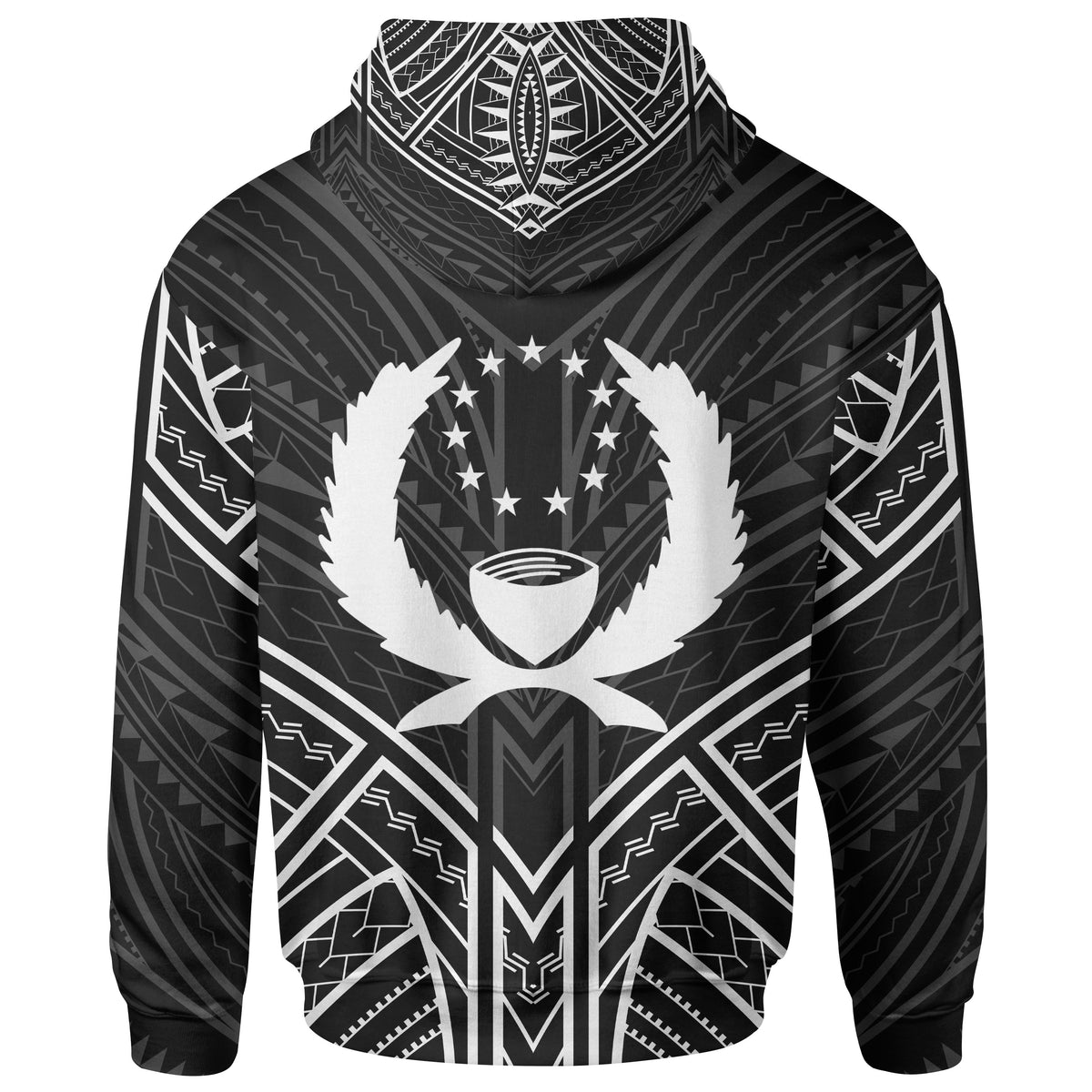 Pohnpei State Hoodie Pohnpei State Seal Black Tribal Patterns - Polynesian Pride