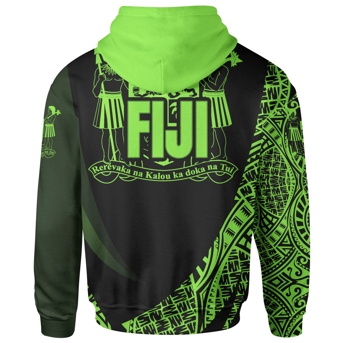 Fiji Zip Hoodie Green Polynesian Patterns Sport Style - Polynesian Pride