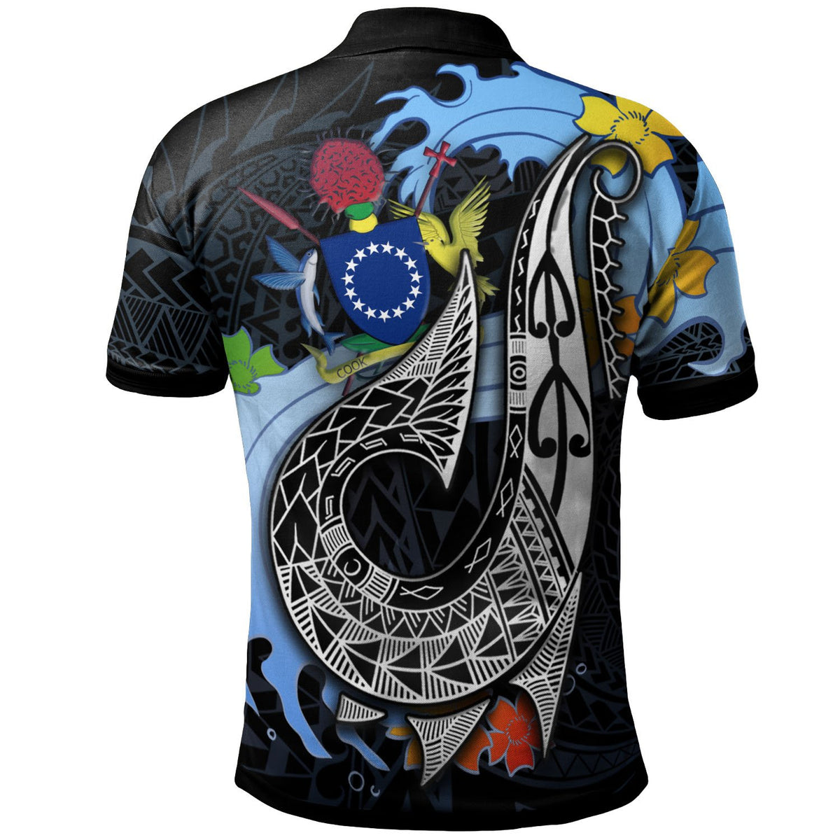 Cook Islands Custom Polo Shirt Fish Hooks and Wave - Polynesian Pride