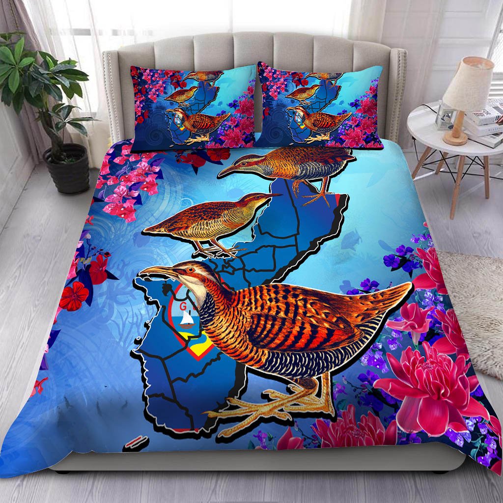 Guam Bedding Set - Koko Bird With Map Blue - Polynesian Pride