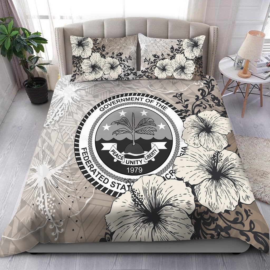 Federated States of Micronesia Bedding Set - Vintage Luxury Floral Style Nude - Polynesian Pride