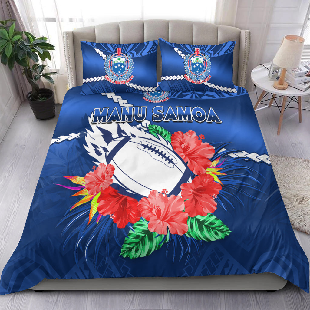 Samoa Rugby Bedding Set Manu Samoa Polynesian Hibiscus Blue Style LT14 - Polynesian Pride