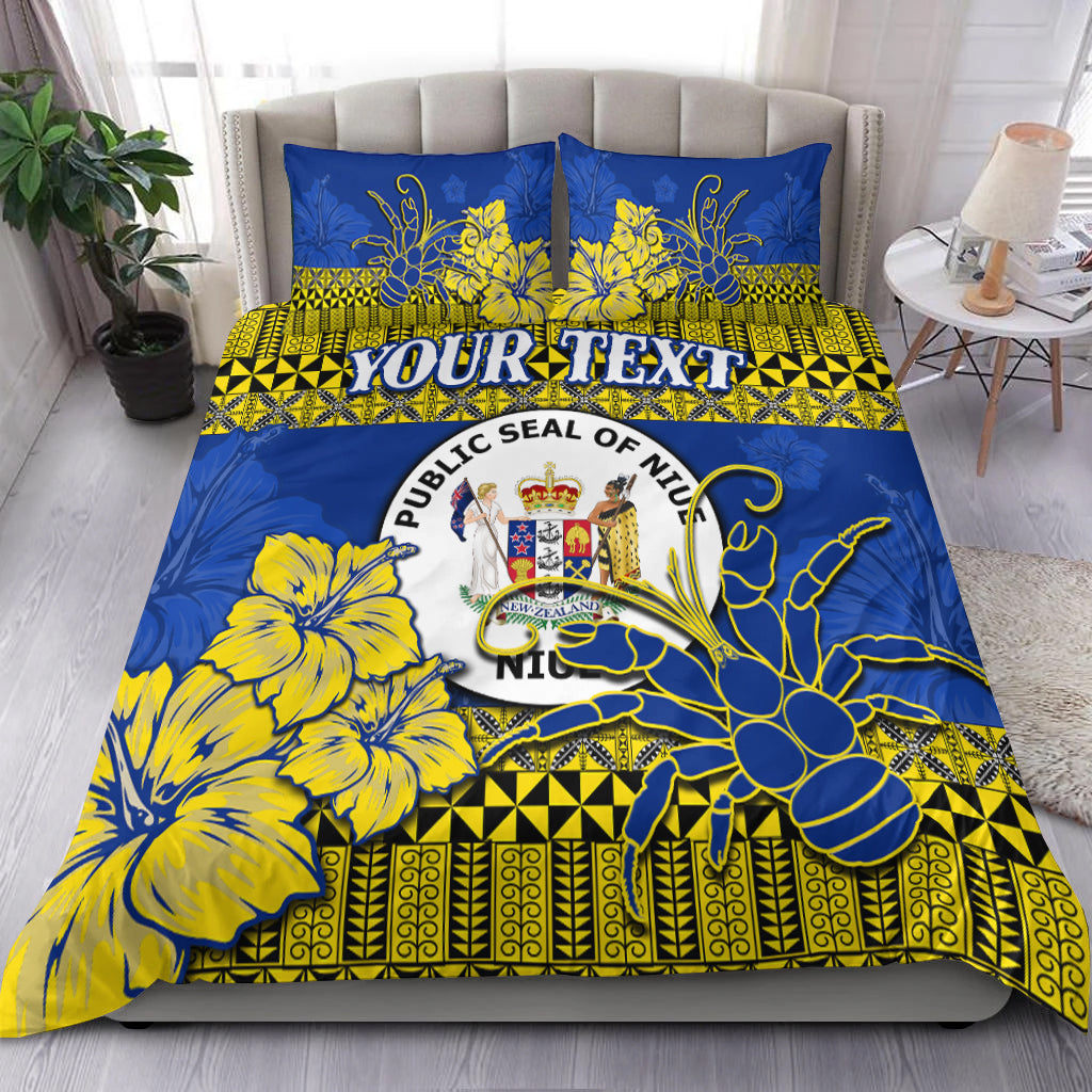 (Custom Personalised) Niue Hiapo Bedding Set Rock of Polynesia Tapa Niuean Crab Happy Day LT13 Blue - Polynesian Pride