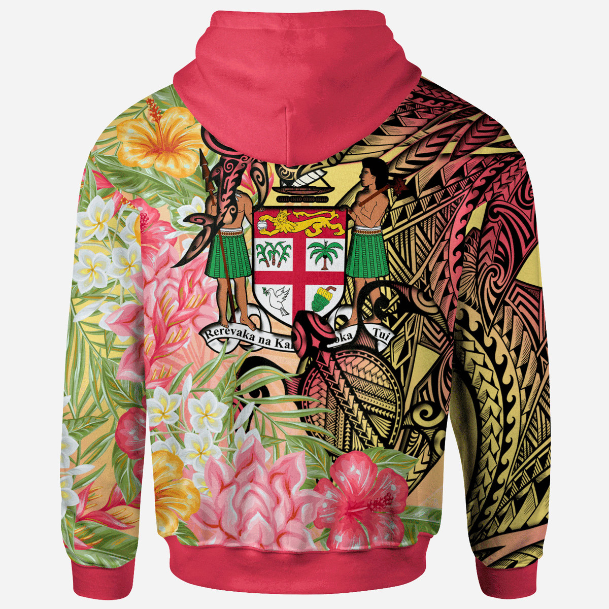 Fiji Zip Hoodie Flowers Tropical With Sea Animals - Polynesian Pride