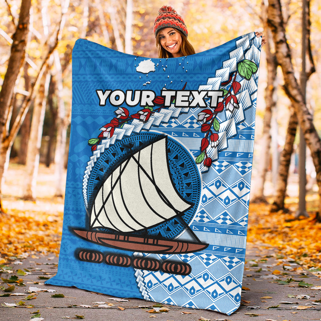 (Custom Personalised) Fiji Premium Blanket Fijian Drua Mix Tagimaucia Flower Blue Style Ver.02 LT14 - Polynesian Pride