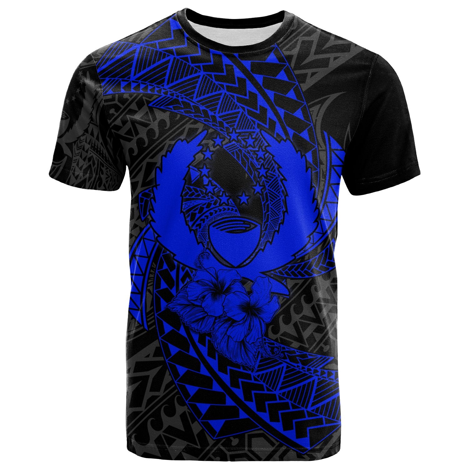 Pohnpei Micronesian T Shirt Blue Spiral Pattern Hibiscus Unisex Blue - Polynesian Pride