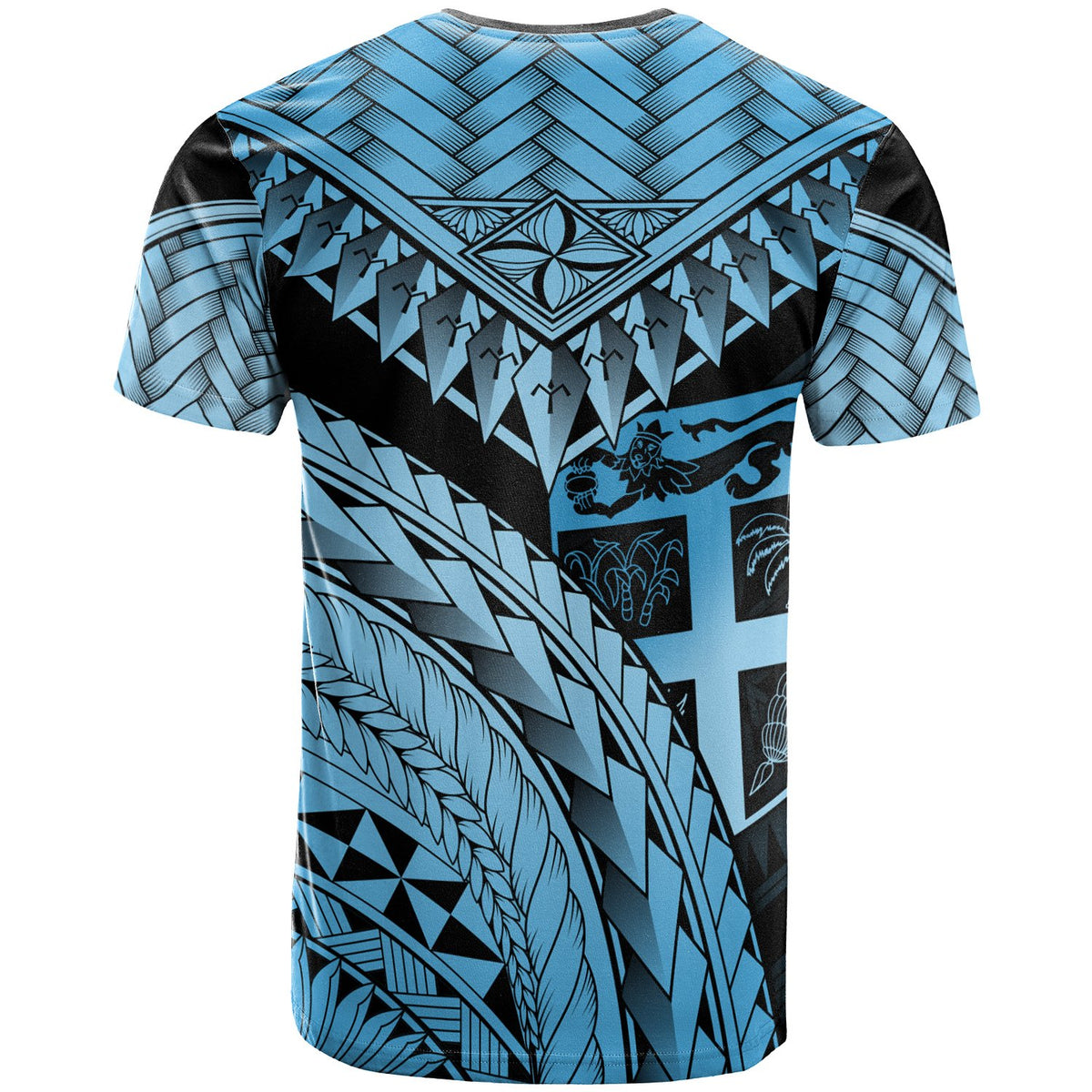 Fiji T Shirt Blue Polynesian Necklace and Lauhala - Polynesian Pride