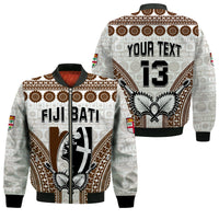 Custom Text and Number Fiji Rugby Bati Bomber Jacket Proud Tapa Pattern LT13 Unisex White - Polynesian Pride