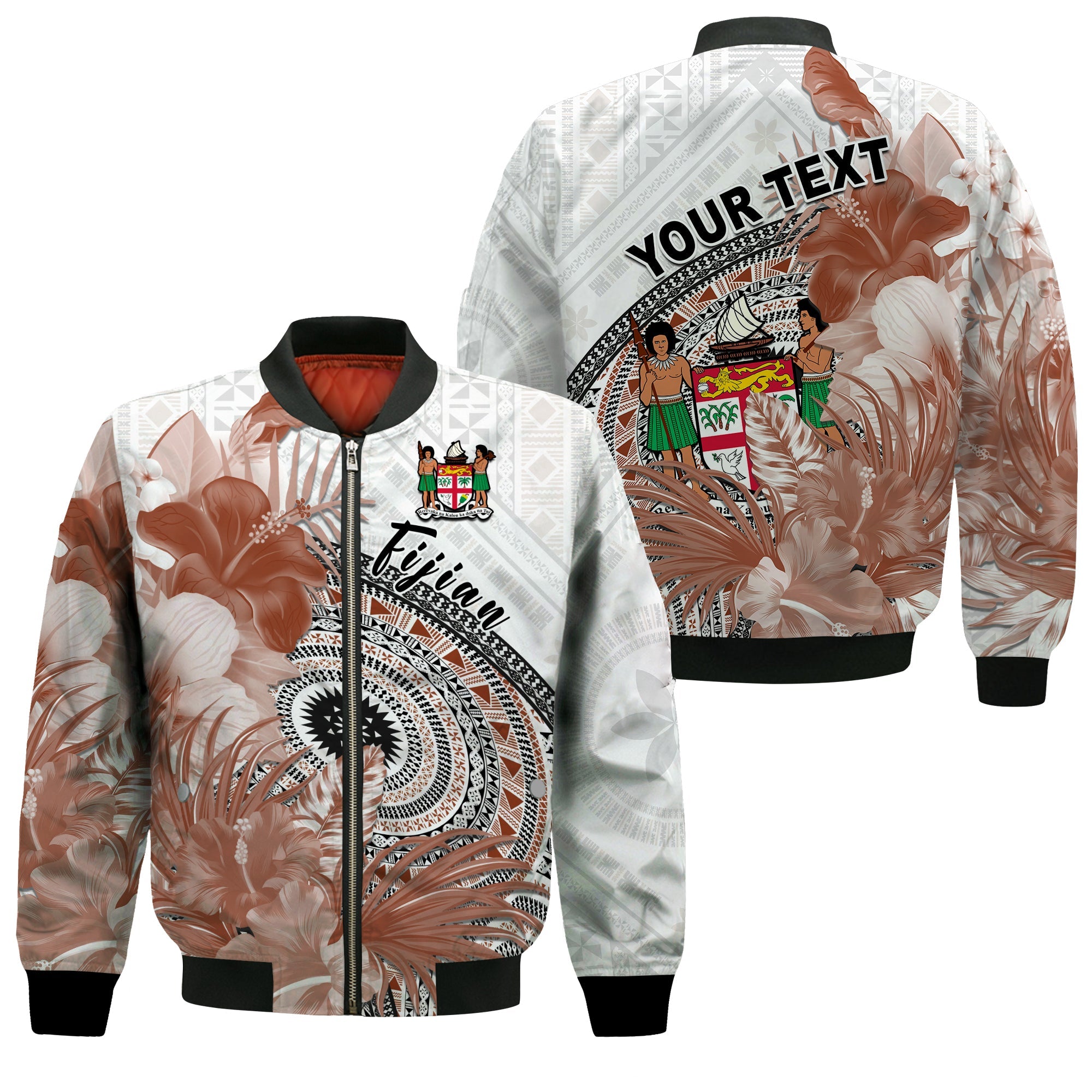 (Custom Personalised) Fiji Tapa Bomber Jacket White Fijian Masi Be Loved Hibiscus LT13 Unisex White - Polynesian Pride