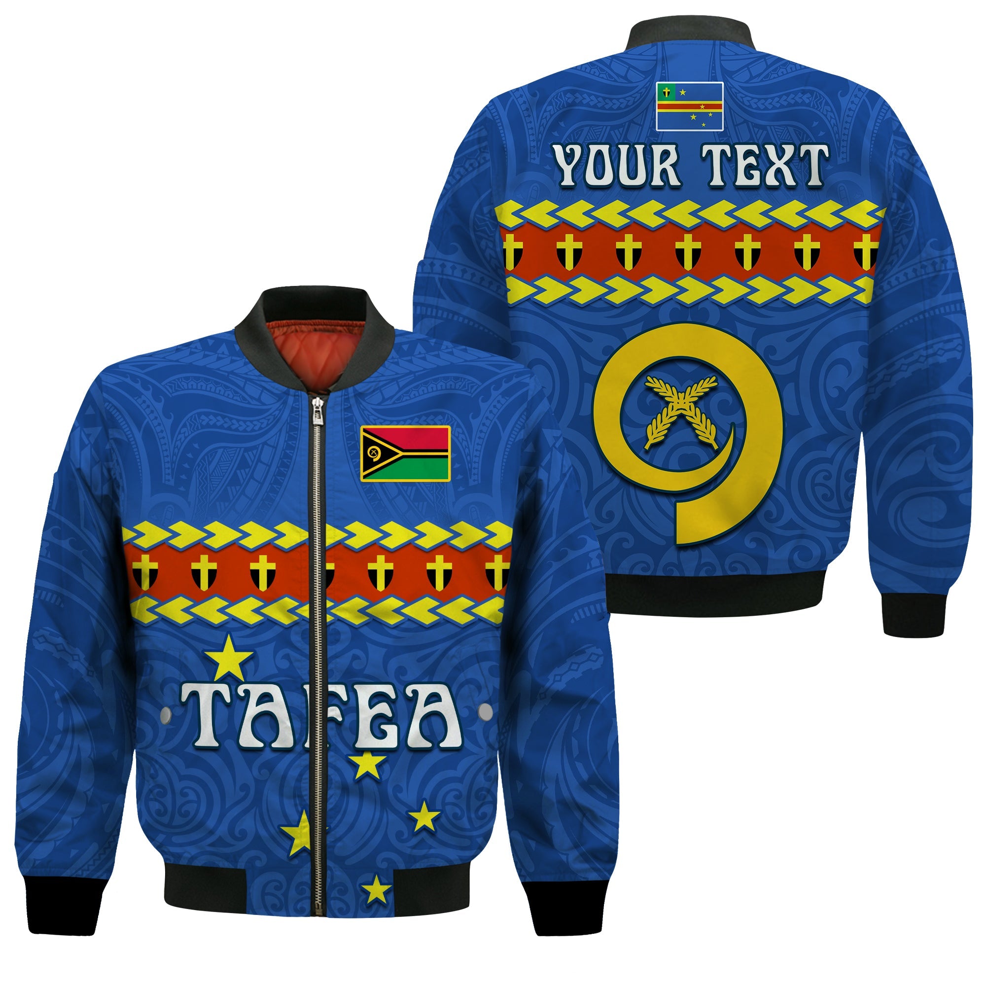 (Custom Personalised) Tafea Province Bomber Jacket Vanuatu Pig Tusk Polynesian Flag Style LT14 Unisex Blue - Polynesian Pride