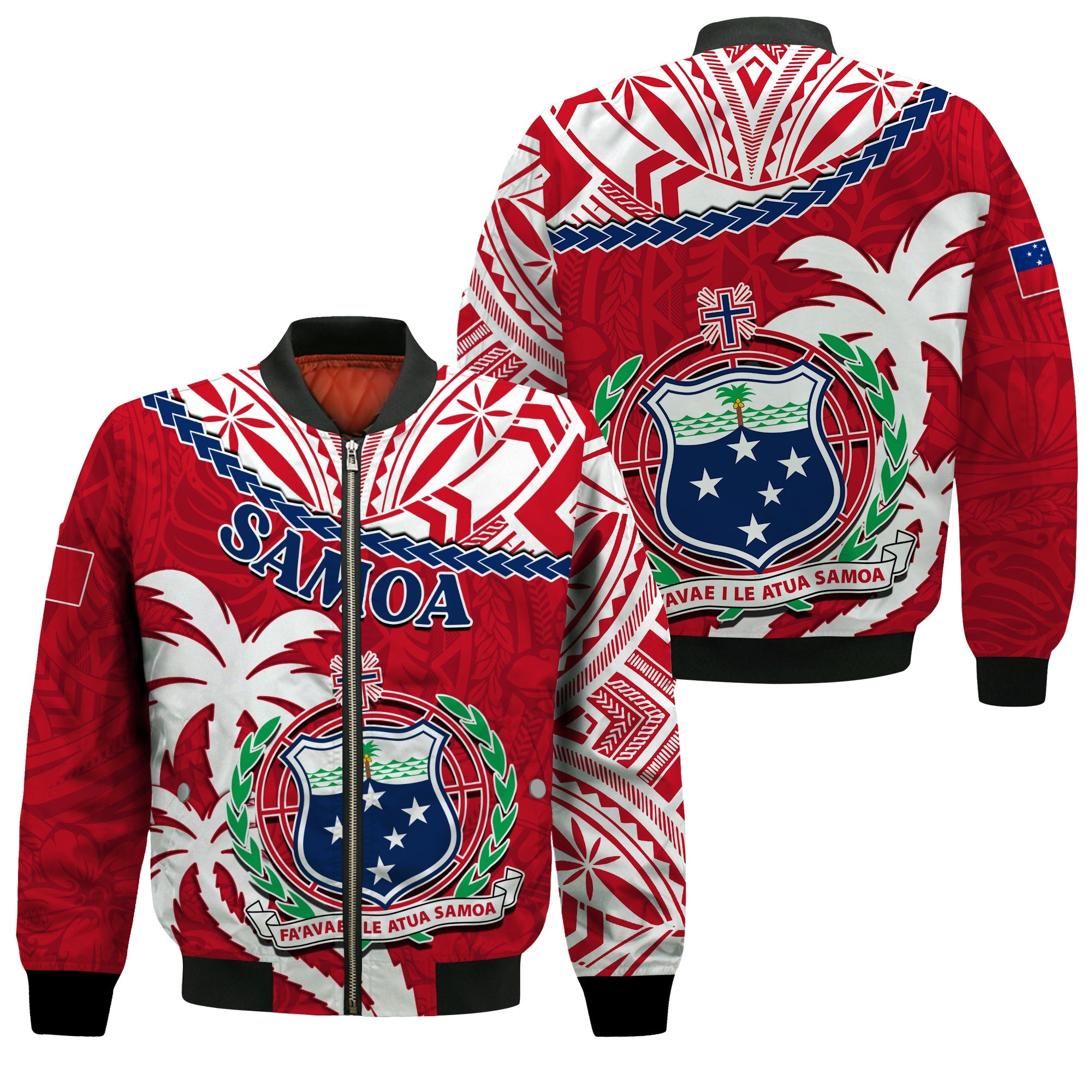 Samoa Bomber Jacket Samoan Coat Of Arms With Coconut Red Style LT14 Unisex Red - Polynesian Pride