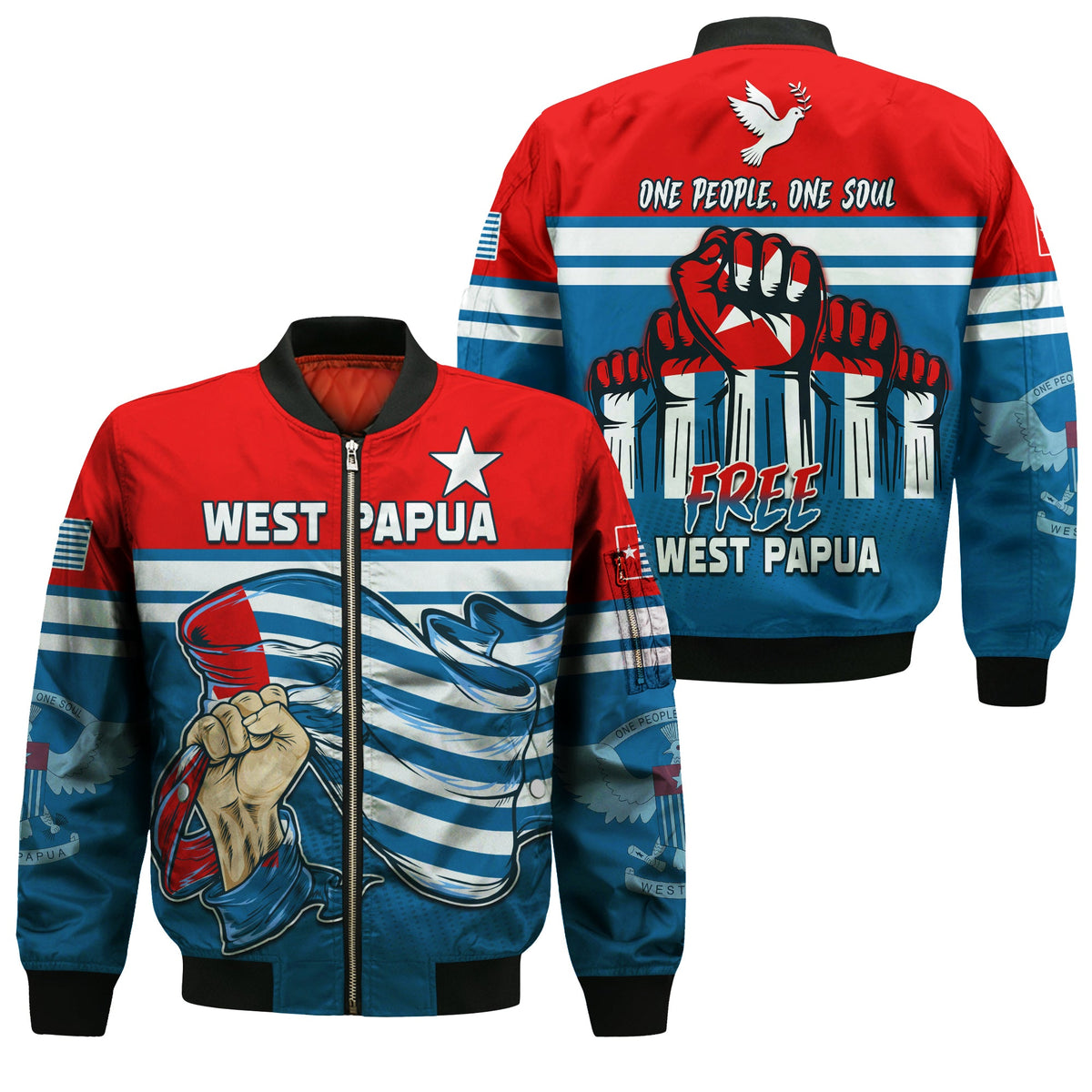 Free West Papua Bomber Jacket One People One Soul Strong West Papuan LT13 Unisex Blue - Polynesian Pride