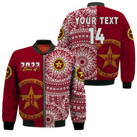 (Custom Text And Number) Tonga Eua High School Bomber Jacket Class Of Year Tongan Ngatu Pattern LT14 Unisex Maroon - Polynesian Pride