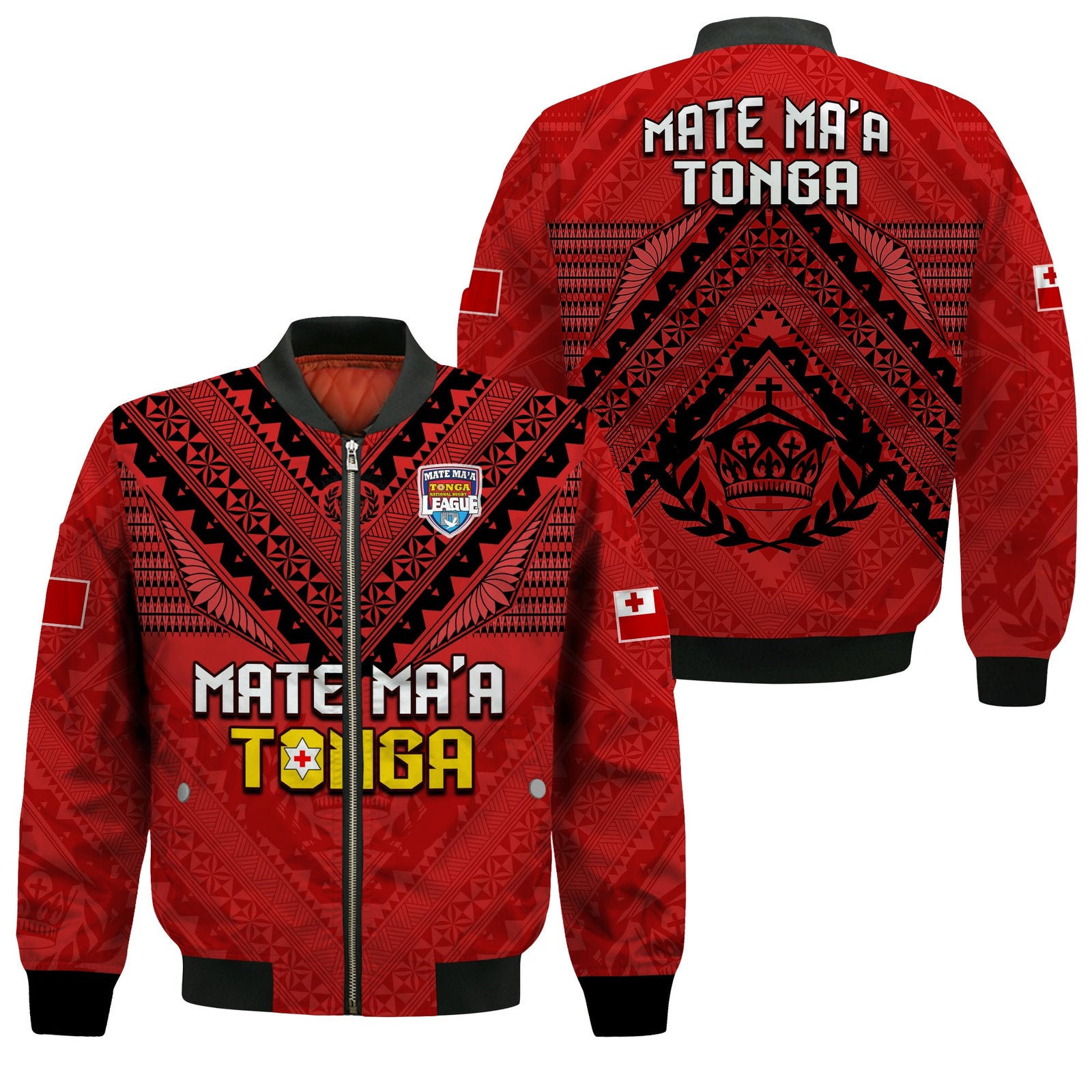 Tonga Rugby MMT Bomber Jacket Ngatu Mate Maa Tonga Simple LT13 Unisex Red - Polynesian Pride