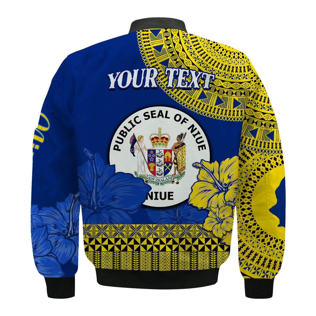 (Custom Personalised) Niue Hiapo Bomber Jacket Rock of Polynesia Tapa Niuean Crab Happy Day LT13 - Polynesian Pride
