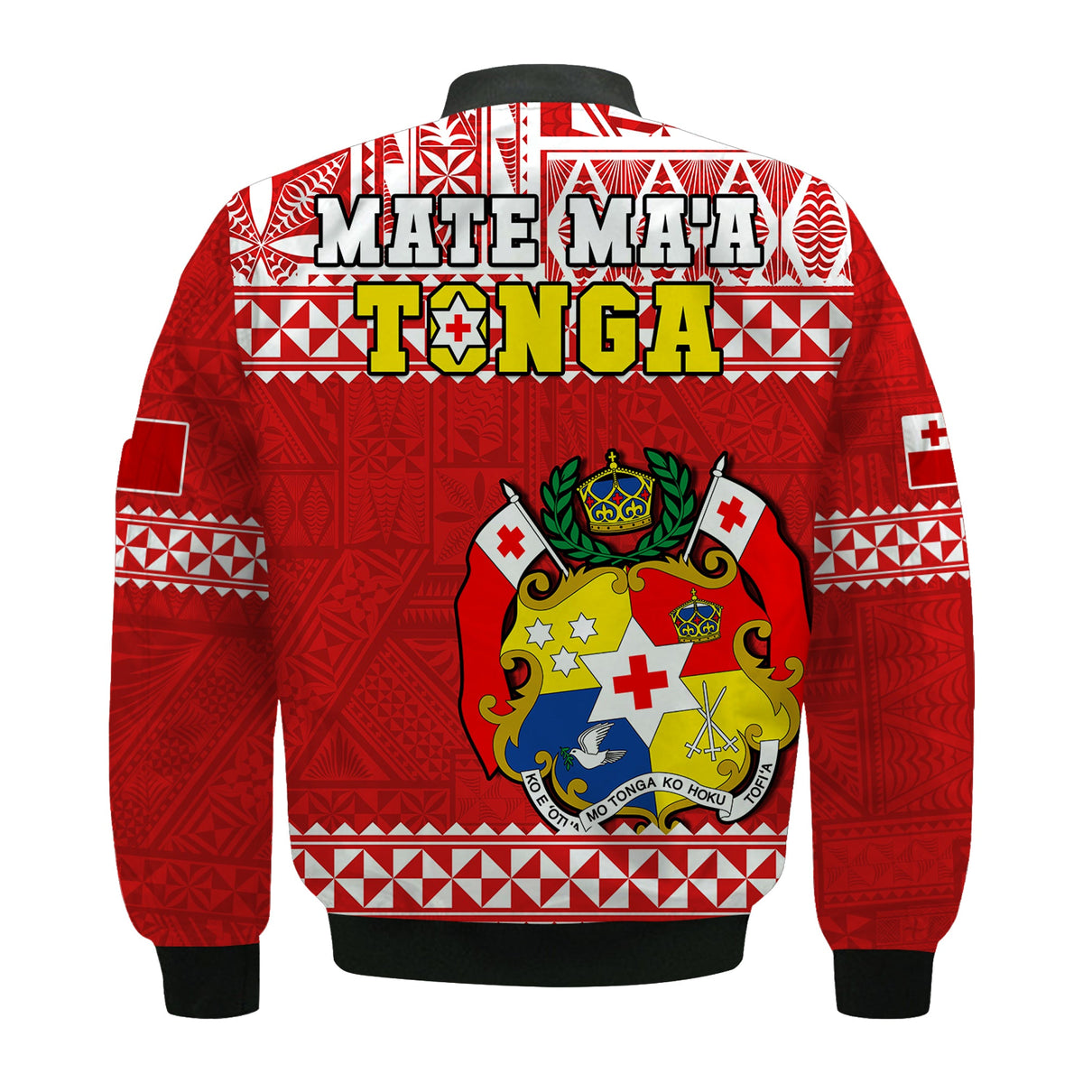 Tonga Rugby Bomber Jacket Mate Maa Tonga Pacific Ngatu White LT14 - Polynesian Pride