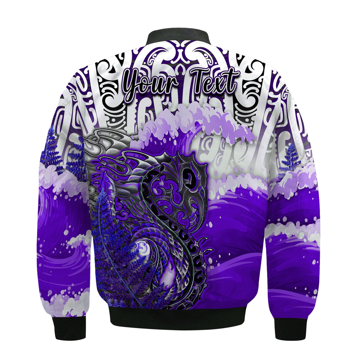 (Custom Personalised) Manaia Maori Bomber Jacket Fern Aotearoa Purple Waves LT13 - Polynesian Pride