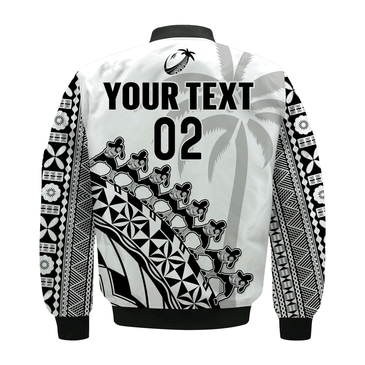 (Custom Text And Number) Fiji Rugby Bomber Jacket Fijian Cibi Dance Tapa Pattern White LT14 - Polynesian Pride