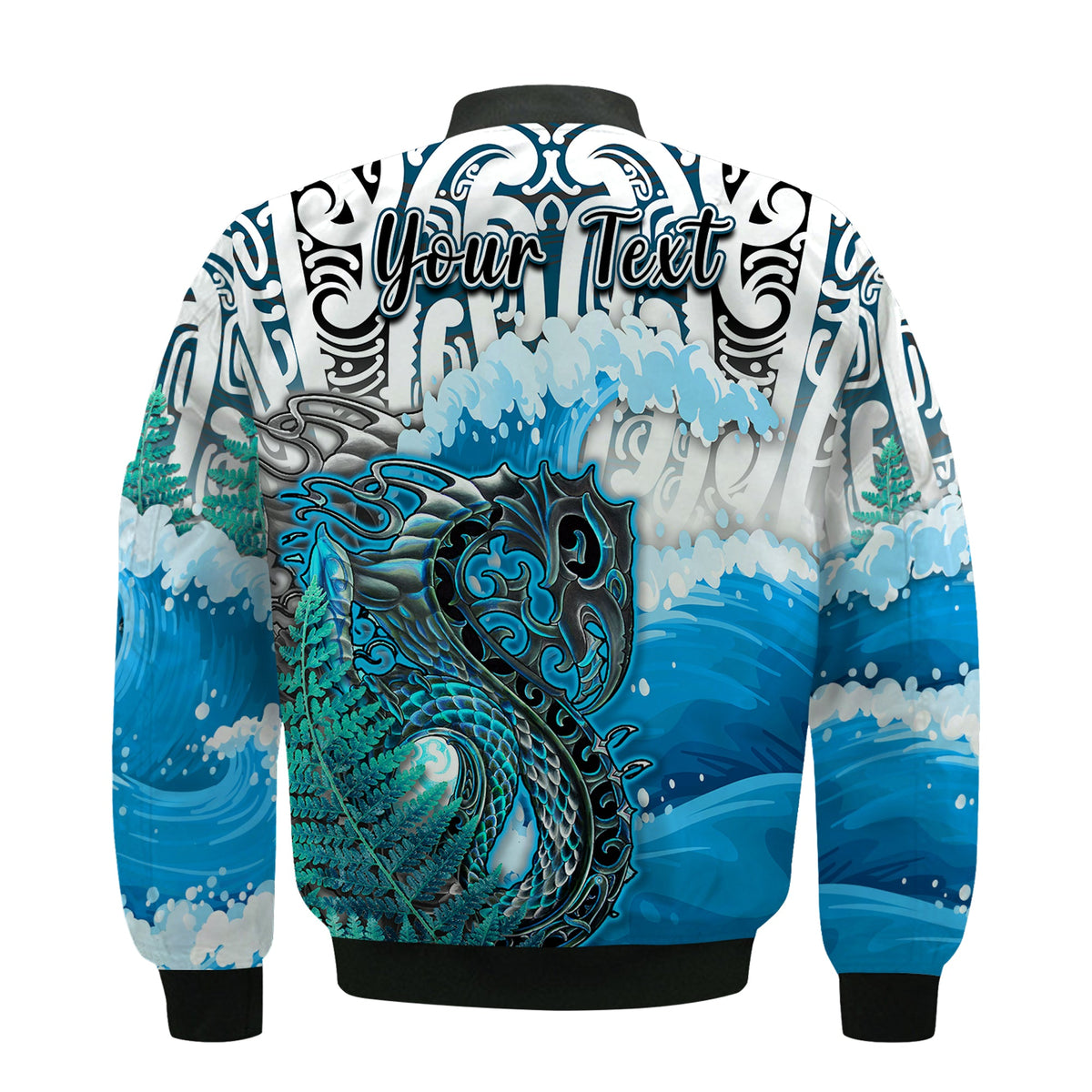 (Custom Personalised) Manaia Maori Bomber Jacket Fern Aotearoa Blue Waves LT13 - Polynesian Pride