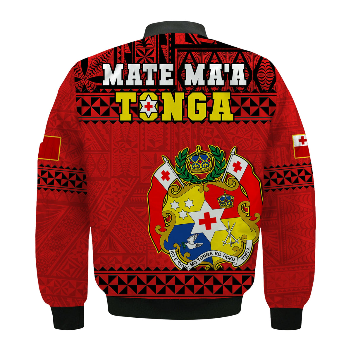 Tonga Rugby Bomber Jacket Mate Maa Tonga Pacific Ngatu Black LT14 - Polynesian Pride