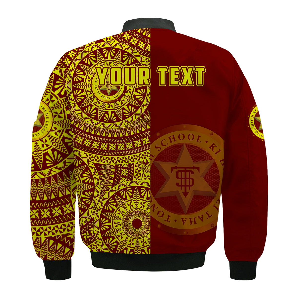 (Custom Personalised) Tonga High School Bomber Jacket Tongan Ngatu Pattern LT14 - Polynesian Pride