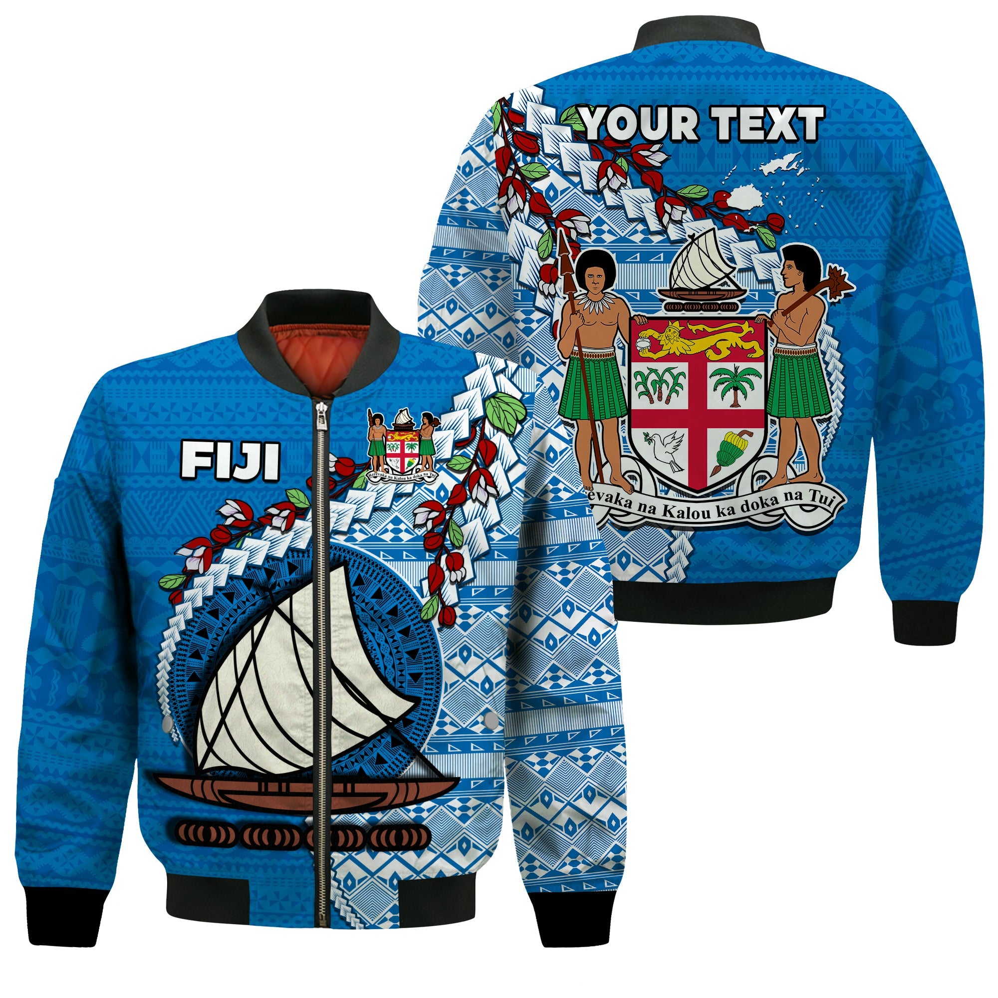 (Custom Personalised) Fiji Bomber Jacket Fijian Drua Mix Tagimaucia Flower Blue Style LT14 Unisex Blue - Polynesian Pride