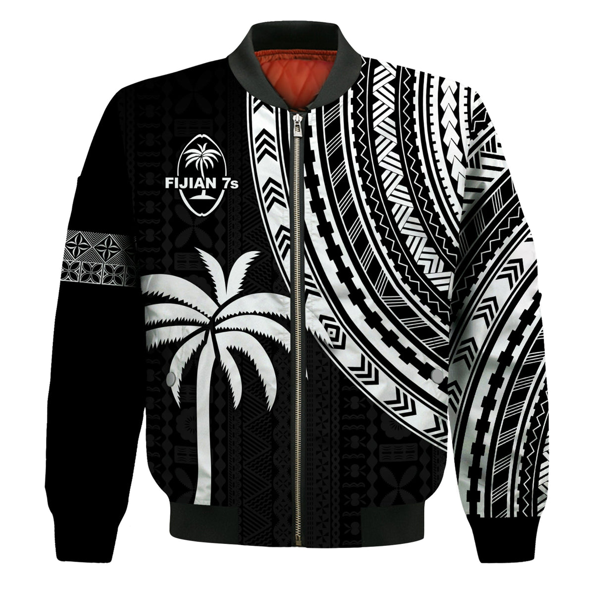 Fiji Rugby Sevens Bomber Jacket Fijian 7s Tapa Polynesian LT13 Unisex Black - Polynesian Pride
