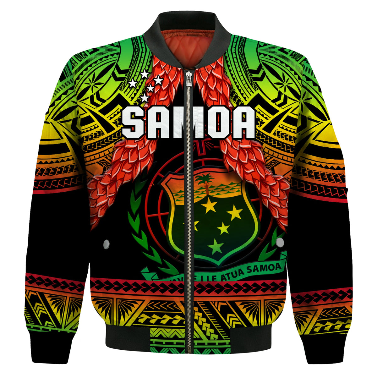 (Custom Text And Number) Samoa Rugby Bomber Jacket Teuila Torch Ginger Gradient Style LT14 - Polynesian Pride