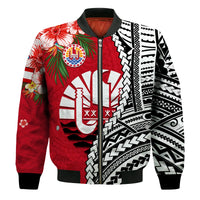 (Custom Personalised) Tahiti Islands Bomber Jacket Polynesian Shark Mix Tropical Flowers LT14 - Polynesian Pride