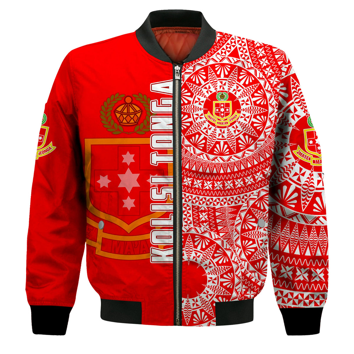 (Custom Personalised) Kolisi Tonga High School Bomber Jacket Tongan Ngatu Pattern LT14 - Polynesian Pride