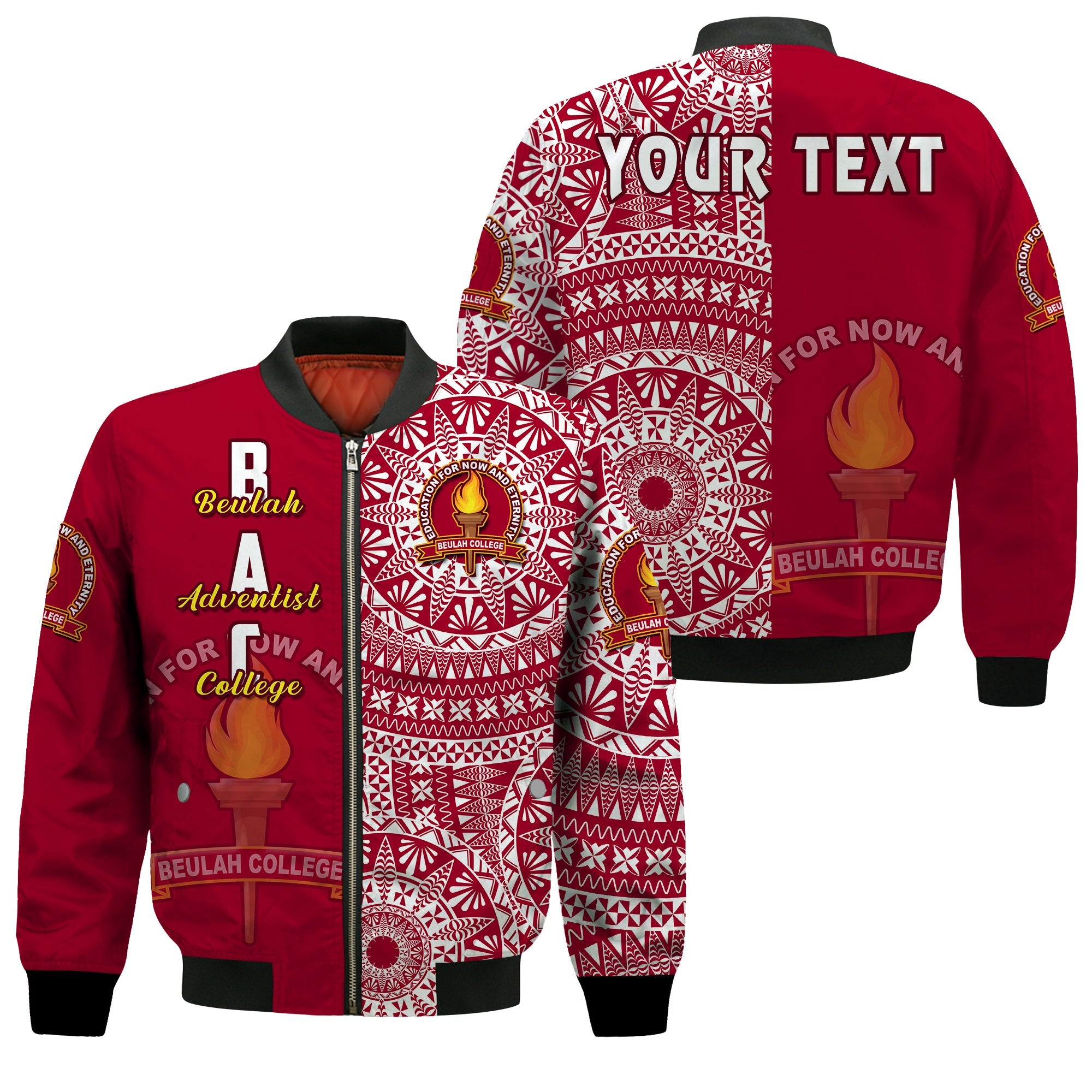 (Custom Personalised) Beulah Tonga College Bomber Jacket Tongan Ngatu Pattern LT14 Unisex Maroon - Polynesian Pride