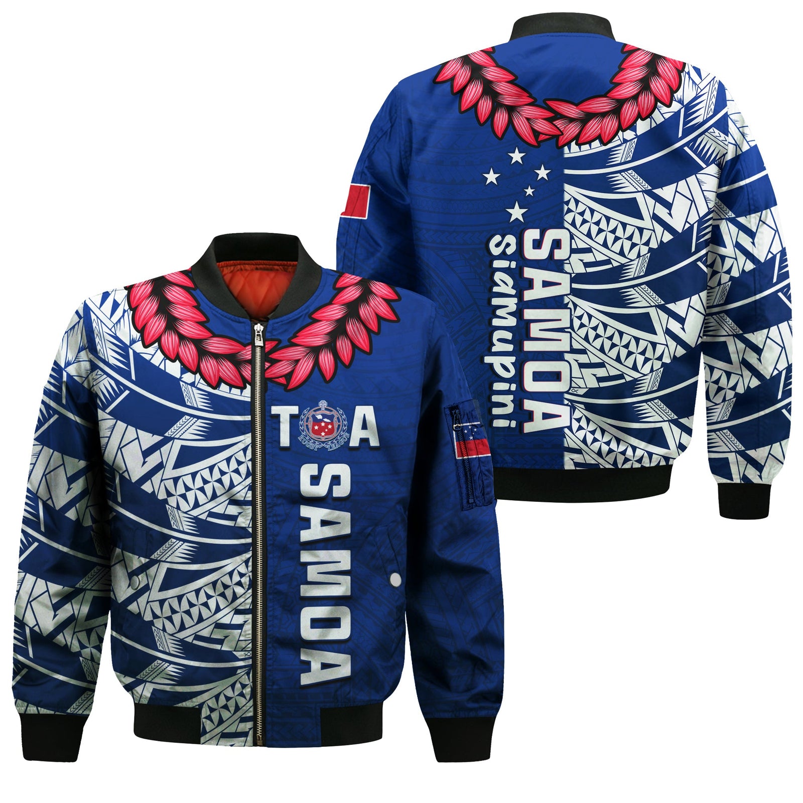 Toa Samoa Rugby Bomber Jacket Siamupini Ula Fala Blue LT13 Unisex Blue - Polynesian Pride