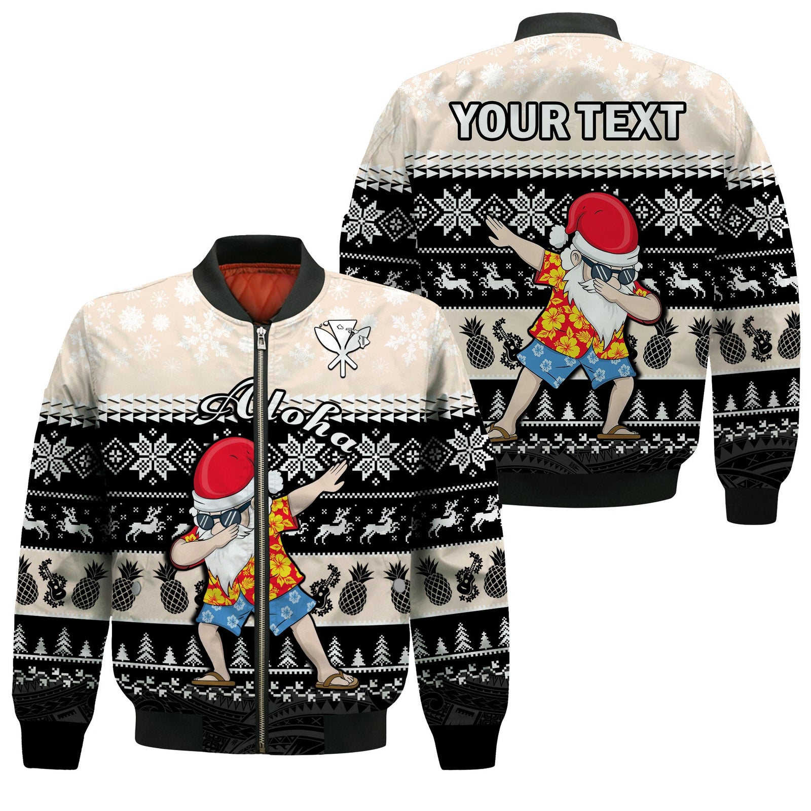 (Custom Personalised) Hawaii Mele Kalikimaka Bomber Jacket Dabbing Santa Black Merry Christmas LT14 Unisex Black - Polynesian Pride