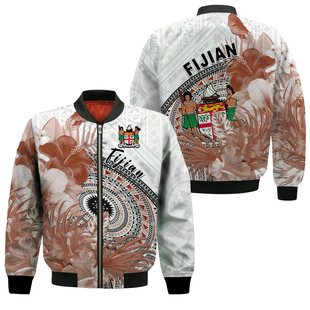 Fiji Tapa Bomber Jacket White Fijian Masi Be Loved Hibiscus LT13 Unisex White - Polynesian Pride