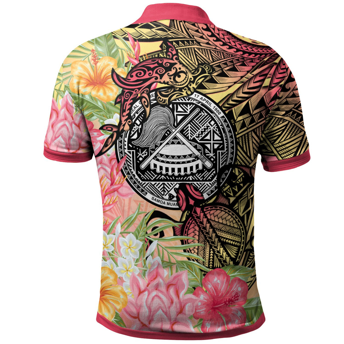 American Samoa Polo Shirt Flowers Tropical With Sea Animals - Polynesian Pride