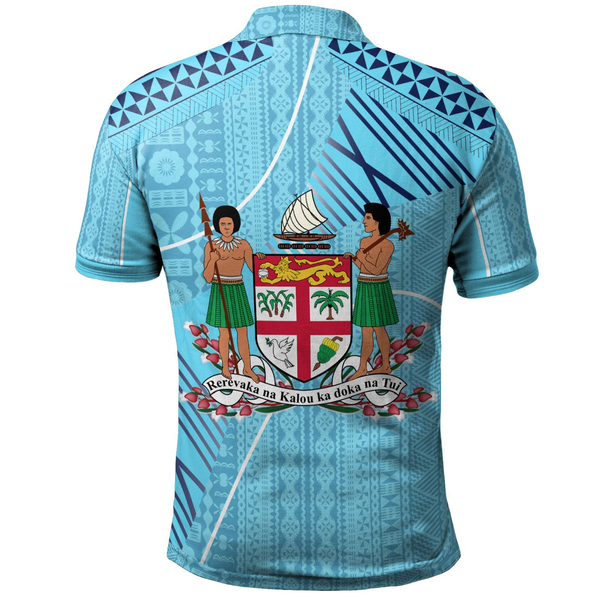 Fiji Polo Shirt Viti Flowers With Seal Flag Color - Polynesian Pride