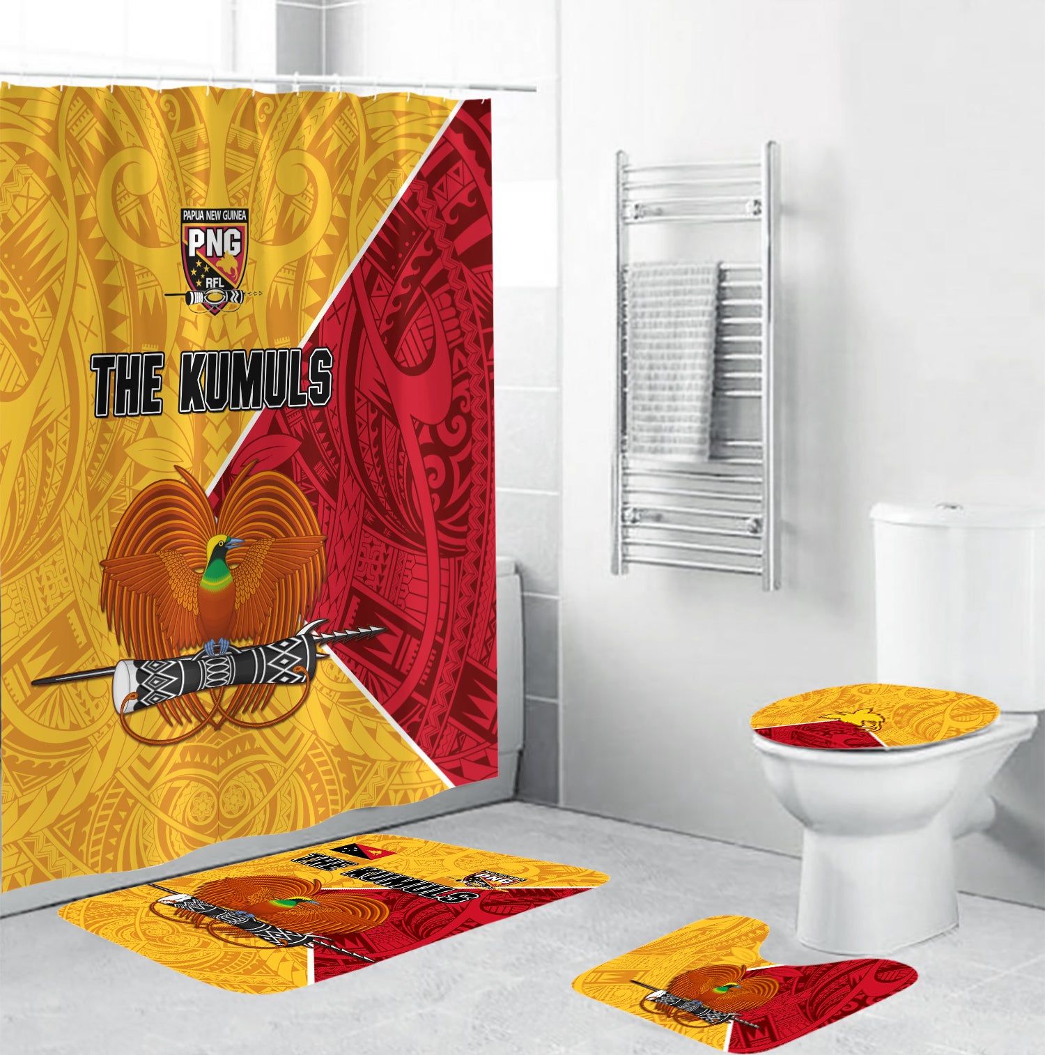 The Kumuls PNG Bathroom Set Papua New Guinea Polynesian Dynamic Style LT14 Yellow - Polynesian Pride