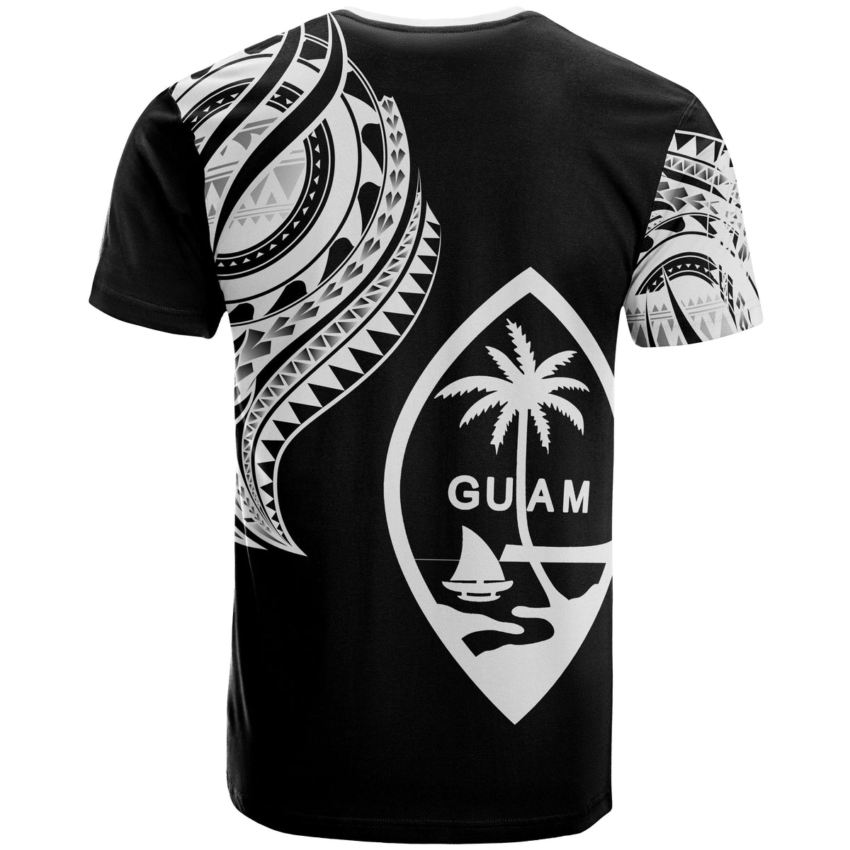 Guam T Shirt Guam Tatau White Patterns With Coat of Arms - Polynesian Pride