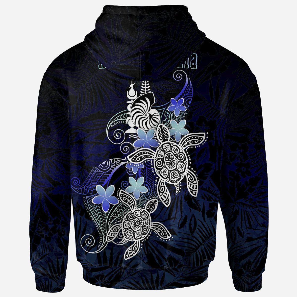 New Caledonia Polynesian Hoodie Blue Turtle Couple - Polynesian Pride
