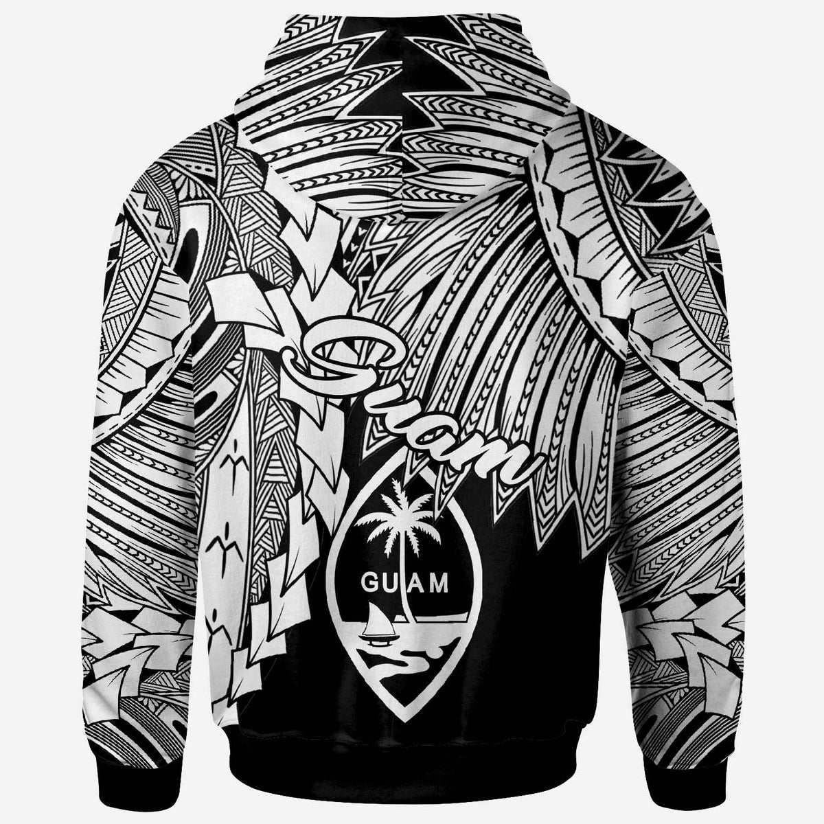 Guam Polynesian Zip up Hoodie Tribal Wave Tattoo White - Polynesian Pride
