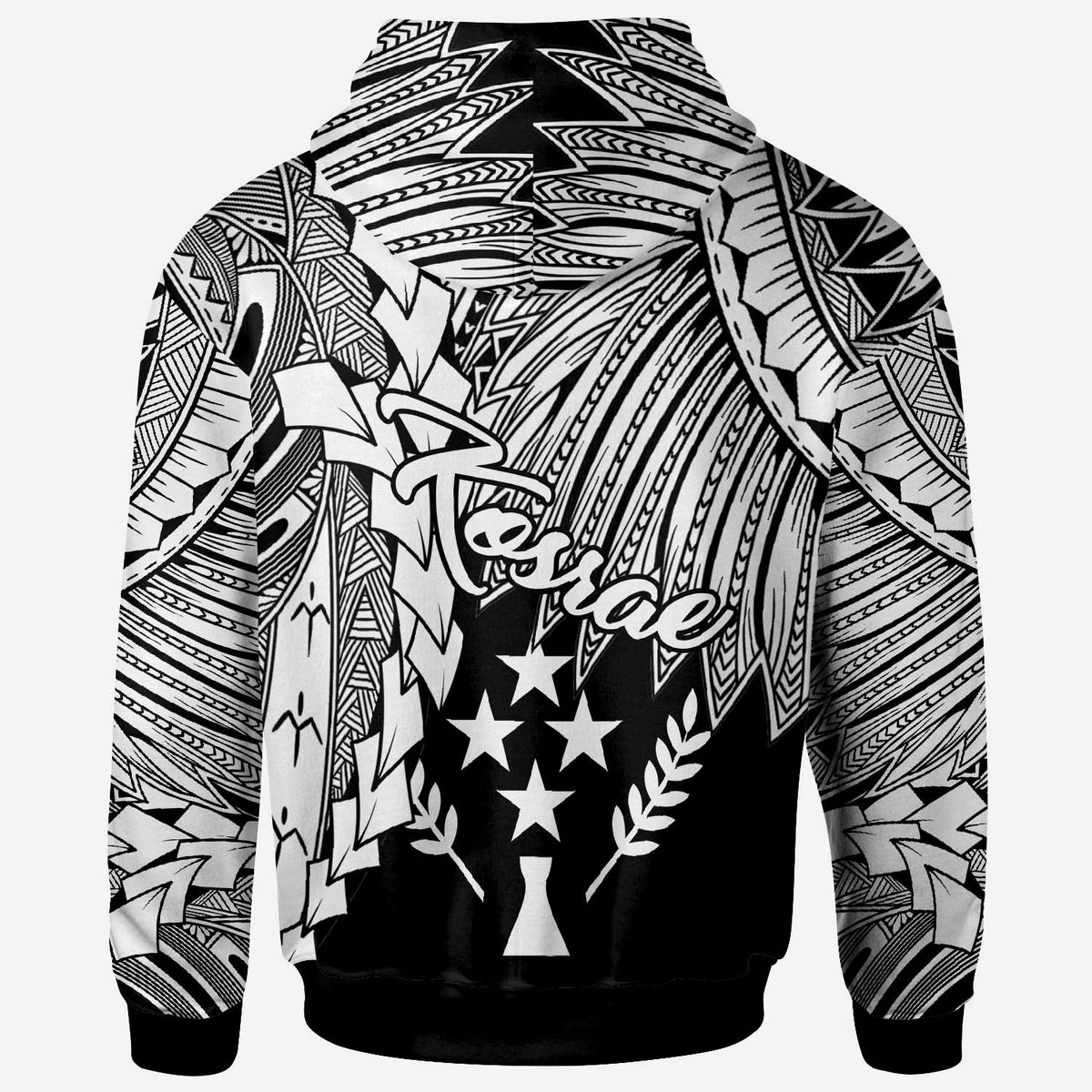 Kosrae Polynesian Zip up Hoodie Tribal Wave Tattoo White - Polynesian Pride