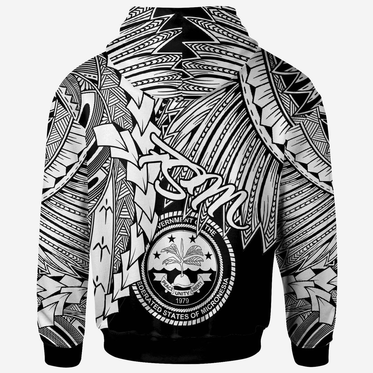 Federated States of Micronesia Polynesian Hoodie Tribal Wave Tattoo White - Polynesian Pride