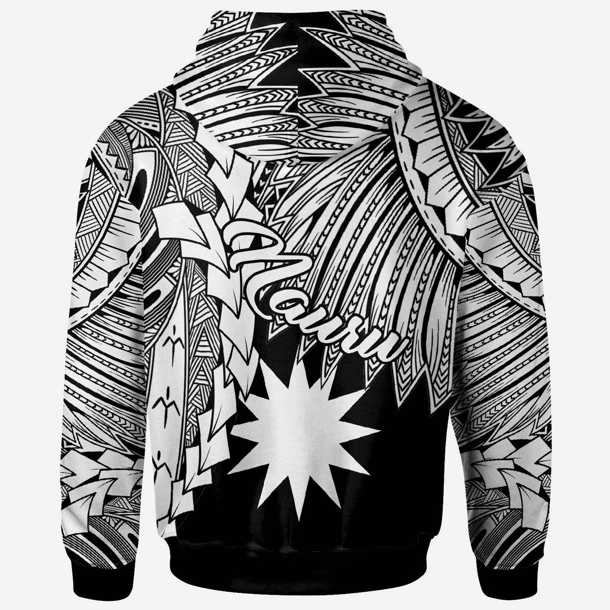 Nauru Polynesian Zip up Hoodie Tribal Wave Tattoo White - Polynesian Pride