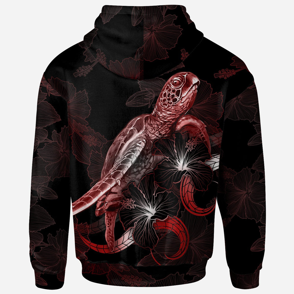 Kosrae Polynesian Hoodie Turtle With Blooming Hibiscus Red - Polynesian Pride
