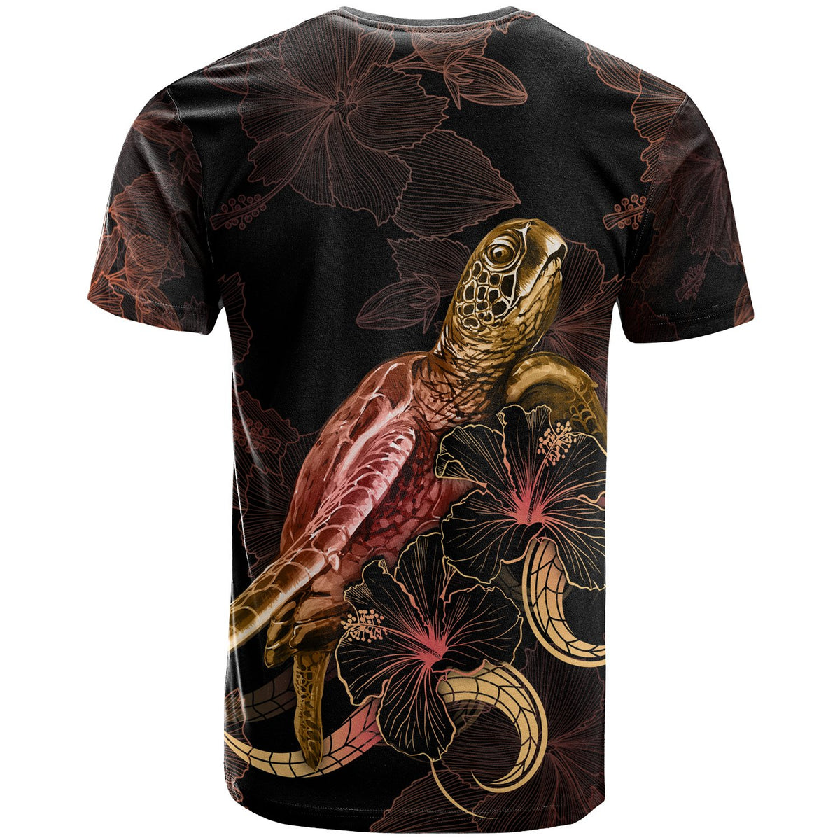 Niue Polynesian T shirt Turtle With Blooming Hibiscus Gold - Polynesian Pride