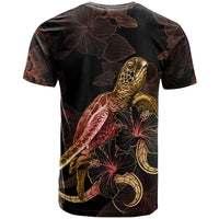 Niue Polynesian T shirt Turtle With Blooming Hibiscus Gold - Polynesian Pride